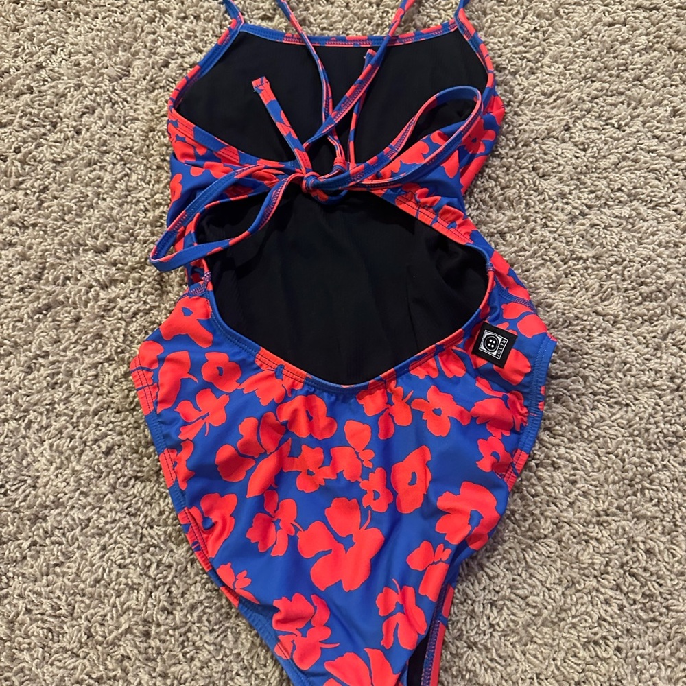Women's Blue & Red Floral One-Piece Training Swim